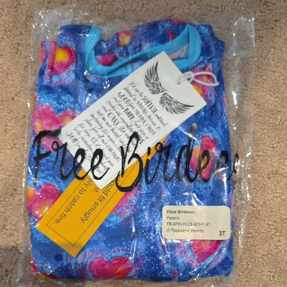 Free Birdees Kids Pajama Set - Blue with Pink Hearts
